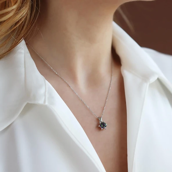 Lotus Çiçeği Mistik Topaz Taşlı Gümüş Set - Resim 2