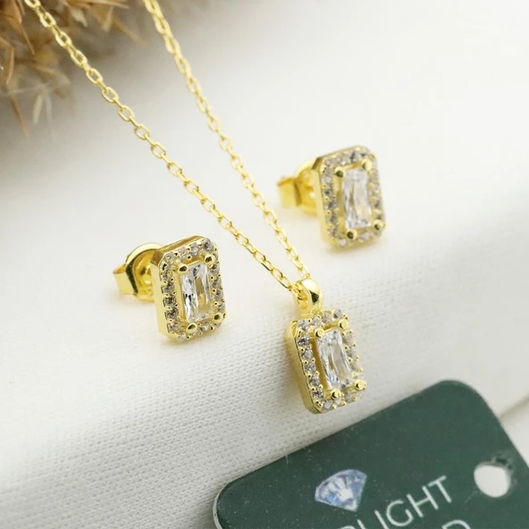 Starlight Diamond Mini Baget Tek Taş Gold Kaplama Set ürün görseli 1