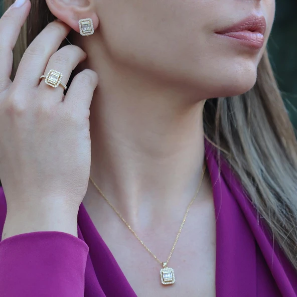 Baget Kesim Gold Kaplama Gümüş Takım ürün görseli 1