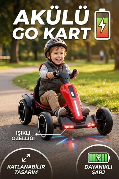 Uzaktan Kumandalı Işıklı 12V Akülü 35kg Taşıma Kapasiteli 7km/h Hızlı Çift Motorlu Çocuk GoKart ürün görseli 1