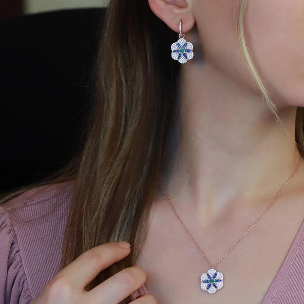 Apm Monaco Çiçek Model Zirkon Taşlı Rose Gold Kaplama Gümüş Set ürün görseli 1