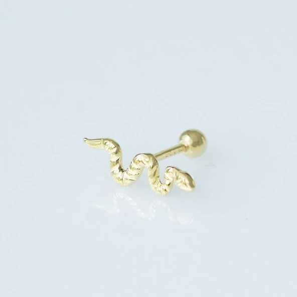 Serpent Modeli Gold Kaplama Gümüş Tragus - Resim 2