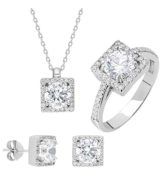 Round Kesim Kare Tek Taş Model Starlight Diamond Set ürün görseli 1