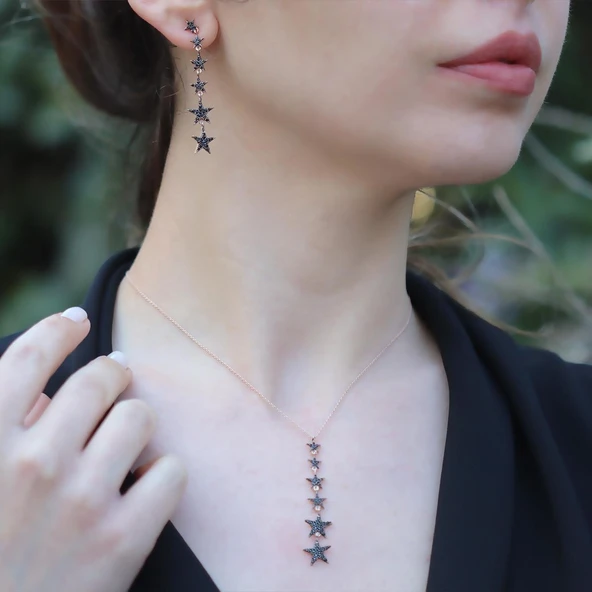 Rose Gold Kaplama Yıldız Geçidi Zirkon Taşlı Gümüş Set ürün görseli 1