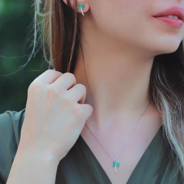 Zirkon Taşlı Palmiye Gümüş Set ürün görseli 1