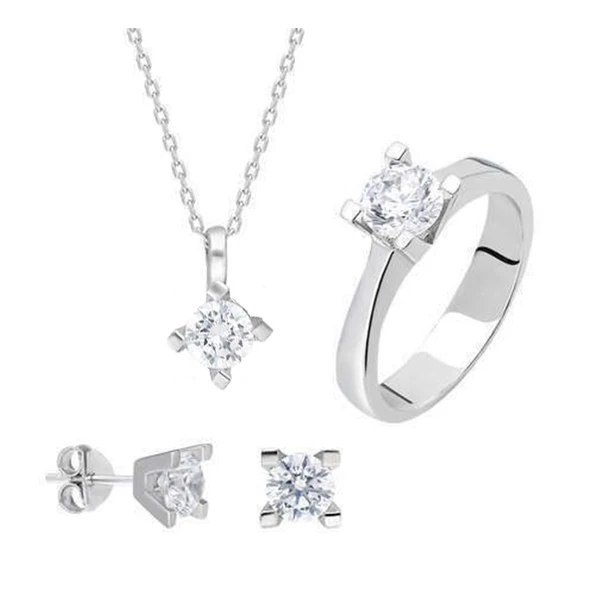 4 Tırnaklı Round Kesim Starlight Diamond Gümüş Takım ürün görseli 1