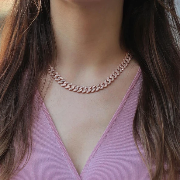 Gurmet Model Zirkon Taşlı Rose Altın Kaplama Gümüş Gerdanlık ürün görseli 1