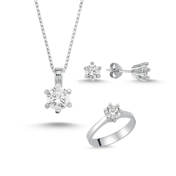 6 Tırnaklı Round Kesim Tek Taş Starlight Diamond Takım ürün görseli 1