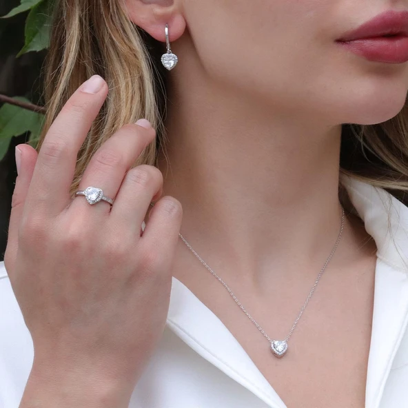 Kalp Pndr Model Zirkon Taşlı Gümüş Set ürün görseli 1