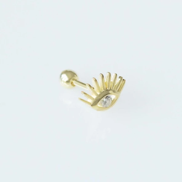 Zirkon Taşlı Göz Modeli Gold Kaplama Gümüş Küpe ürün görseli 1