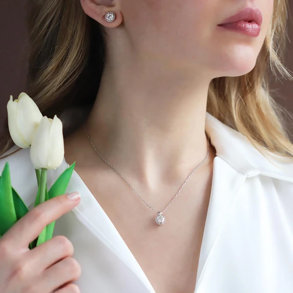 Round Kesim Prenses Modeli 6,5 mm E Moıssenıte Gümüş  Set ürün görseli 1