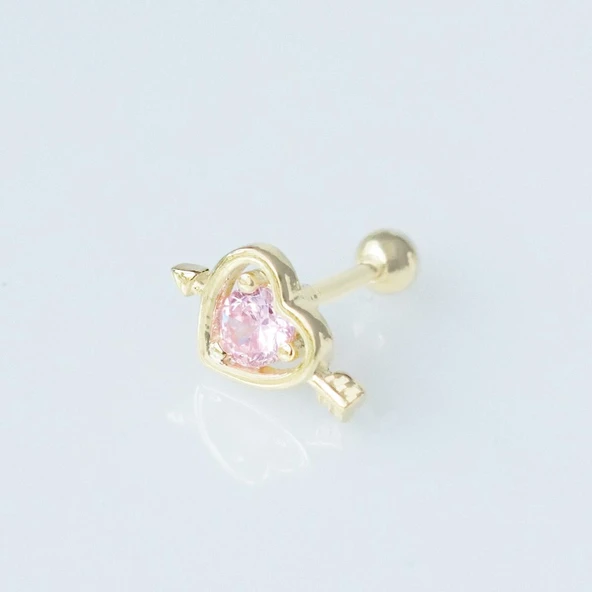 Pembe Zirkon Taşlı Kalp Figürlü Gold Kaplama Tragus ürün görseli 1