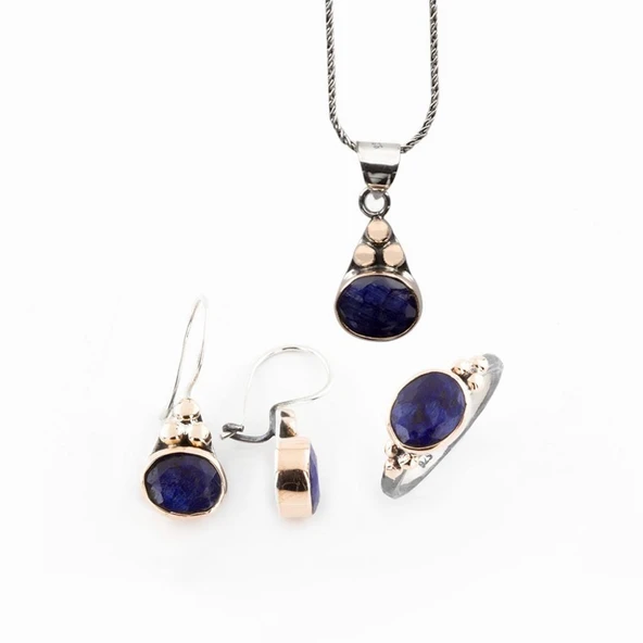 Kök Safir Taşlı Gümüş Otantik Set ürün görseli 1