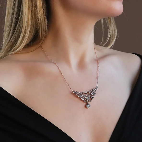 Elmas Montür Rose Gold Kaplama Gümüş Gerdanlık ürün görseli 1