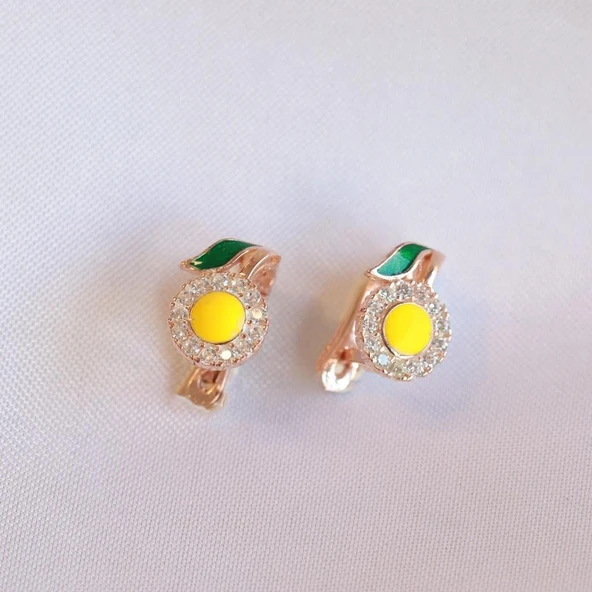 Mine İşli Sarı Papatya Zirkon Taşlı Rose Gold Kaplama Gümüş Küpe ürün görseli 1