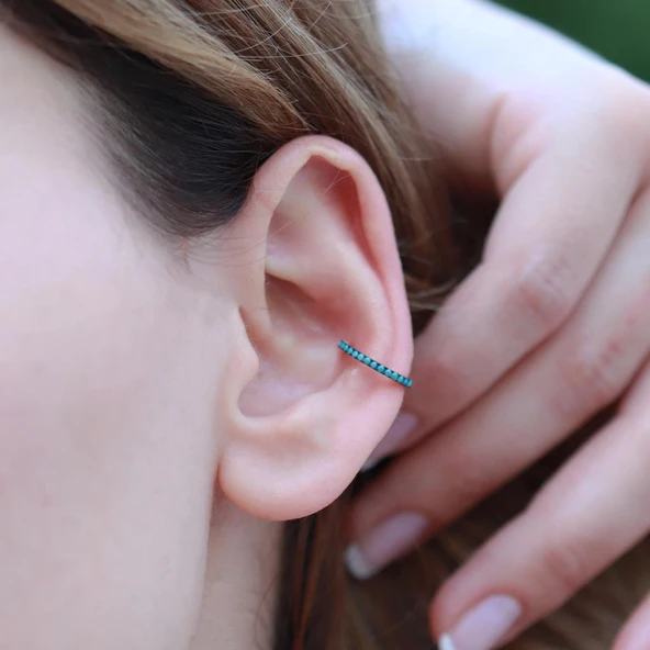 Turkuaz Taşlı Rose Gold Kaplama Gümüş Kıkırdak Küpe ürün görseli 1