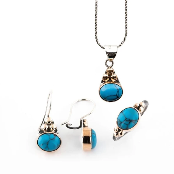Turkuaz Taşlı Gümüş Otantik Set ürün görseli 1