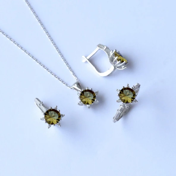 Lotus Çiçeği Zultanit Taşlı Gümüş Set - Resim 5