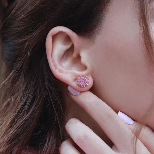 Pembe Kuvars Taşlı Lotus Çiçcekli Gümüş Set - Resim 3