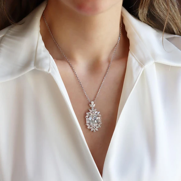 Okyanusun Kalbi Baget Sky Diamond Gümüş Kolye ürün görseli 1