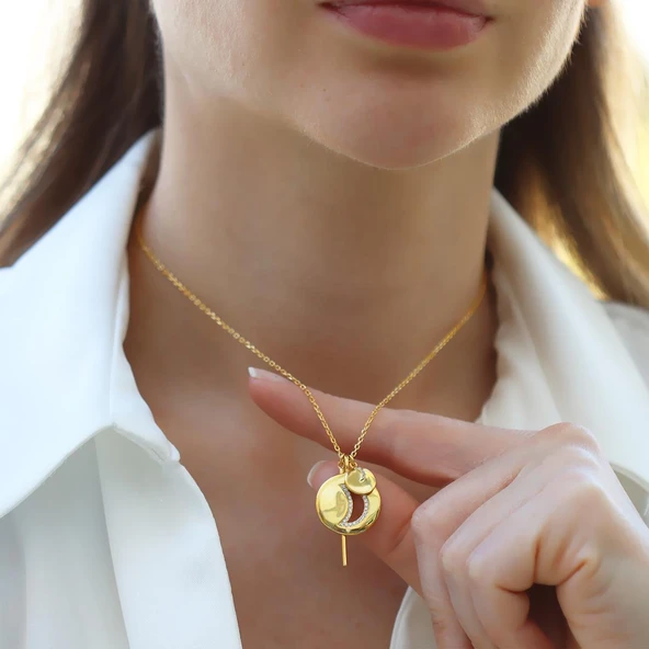 Ay Modeli Gold Kaplama Gümüş Kolye ürün görseli 1