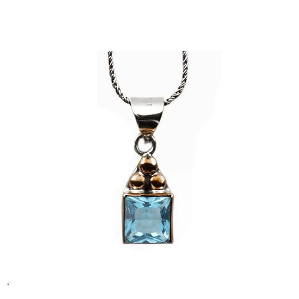 Aquamarine Taşlı Gümüş Otantik Kolye ürün görseli 1