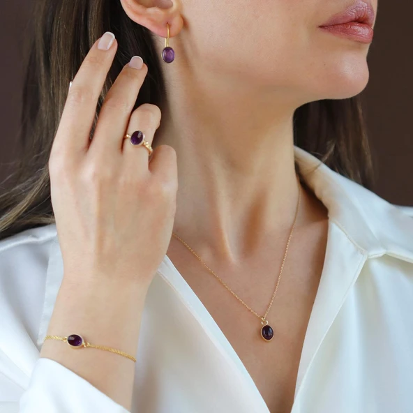 Ametist Gold Kaplama Doğaltaş Gümüş Set ürün görseli 1