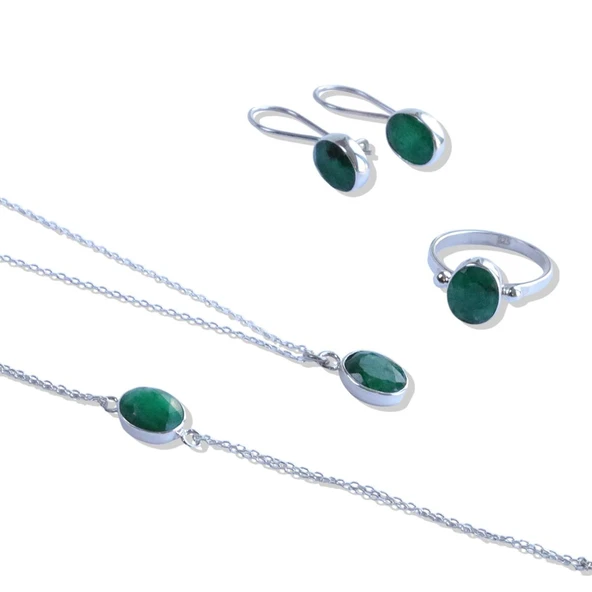 Zümrüt Doğaltaş Gümüş Set - Resim 6