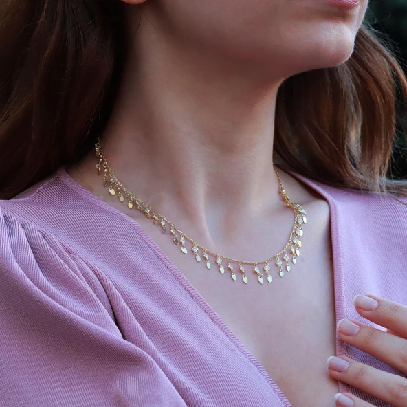 Damla Model Gold Kaplama Zirkon Taşlı Trend Kolye ürün görseli 1