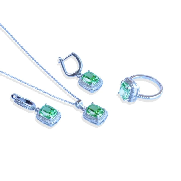 Yeşil Icecut Taşlı Gümüş Set - Resim 5
