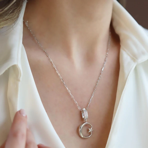 Ay Yıldız Charm Trend Gümüş Kolye - Resim 4