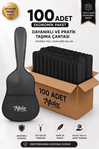 Midex GK-30E-100X Elektro Gitar Çantası 100'lü Paket Kaliteli Siyah Kılıf (100 Adet) ürün görseli 1