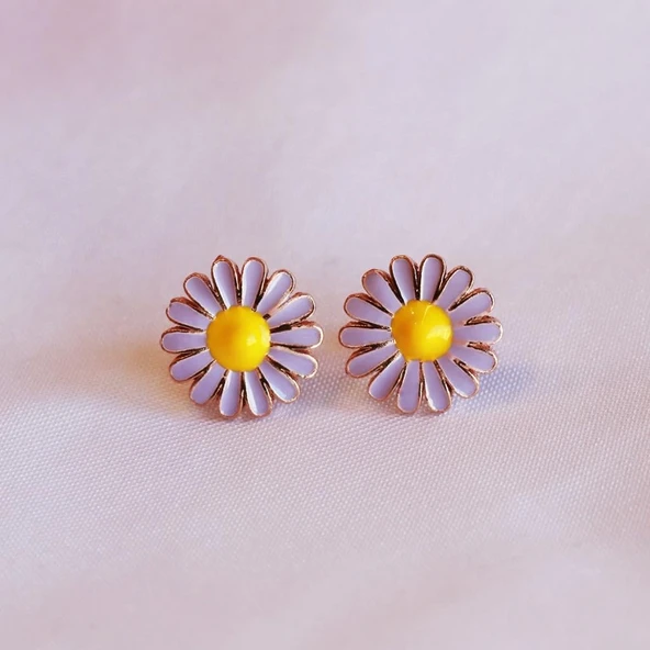 Mor Mineli Papatya Model Rose Gold Kaplama Gümüş Küpe ürün görseli 1