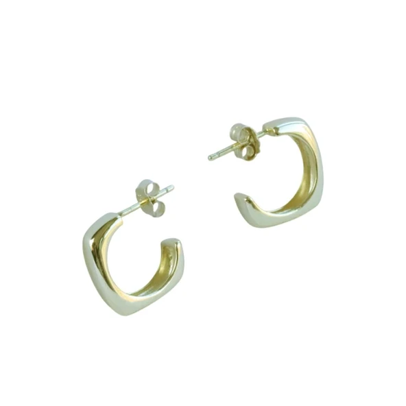 Kare Oval Gold Kaplama Gümüş Küpe - Resim 3