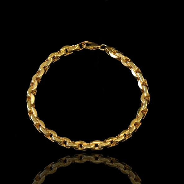 Gold Kaplama Küp Zincir Gümüş Erkek Bileklik ürün görseli 1