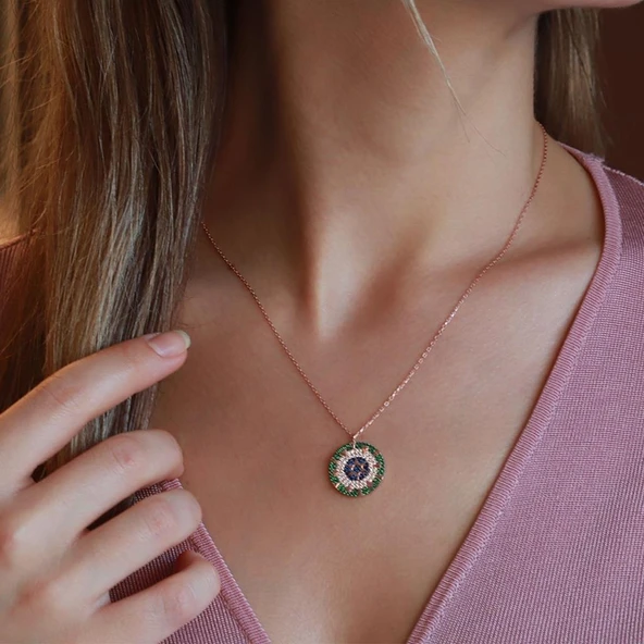 Renkli Zirkon Taşlı Yıldız Rose Gold Kaplama Gümüş Kolye ürün görseli 1