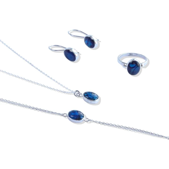 Labradorit Doğaltaş Gümüş Set - Resim 6