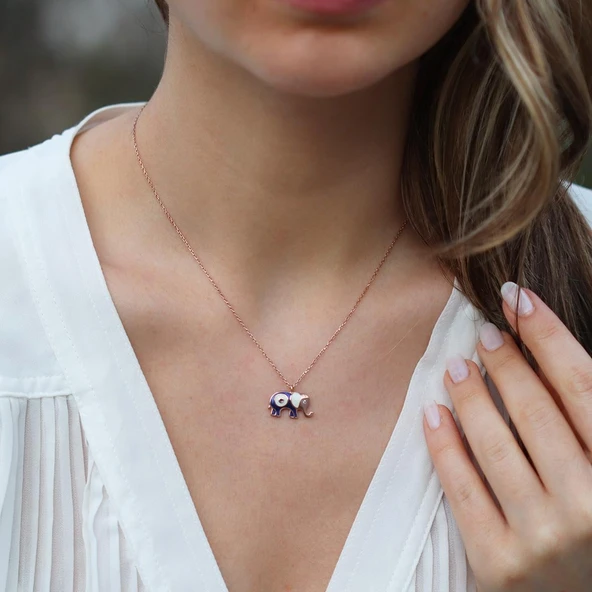 Mine İşli Rose Gold Kaplama Bereket Fili Gümüş Kolye ürün görseli 1