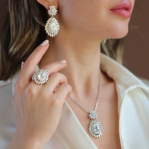 Okyanusun Kalbi Damla Sky Diamond Gümüş Set ürün görseli 1