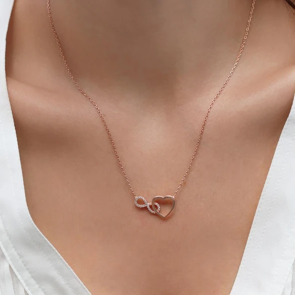 Kalp Sonsuzluk Rose Gold Kaplama Gümüş Kolye ürün görseli 1