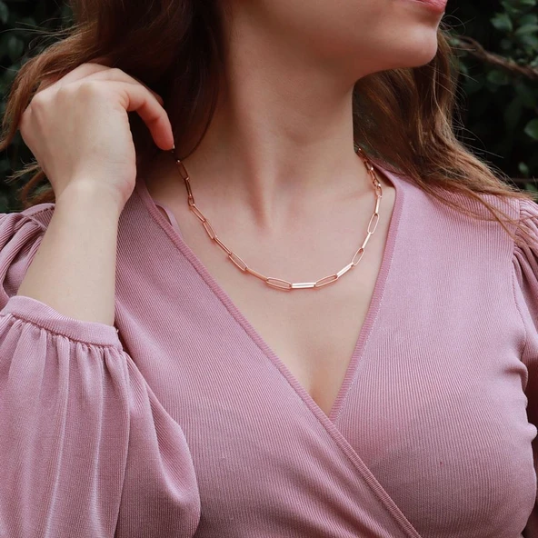 Rose Gold Kaplama Trend Geçme Gümüş Zincir ürün görseli 1