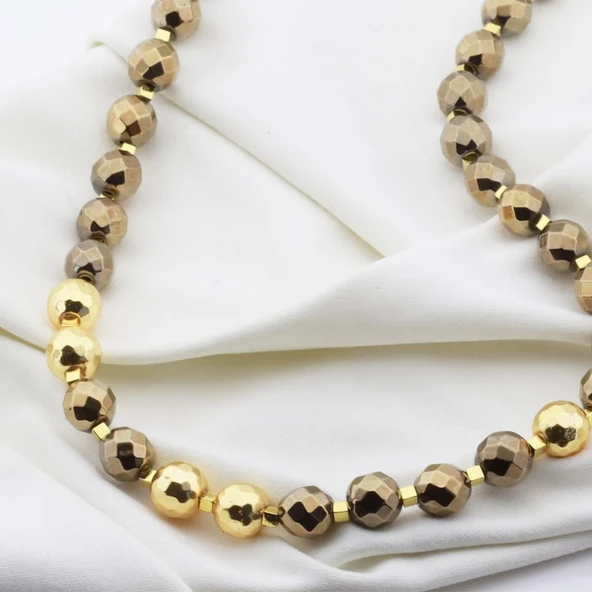 Hematit Taşlı Gold Kaplama Gümüş Kolye - Resim 4