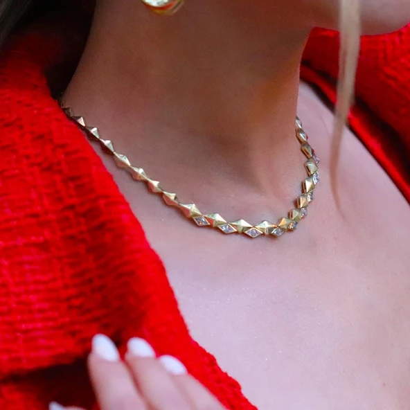Mekik Taşlı Gold Trend Gümüş Kolye - Resim 3
