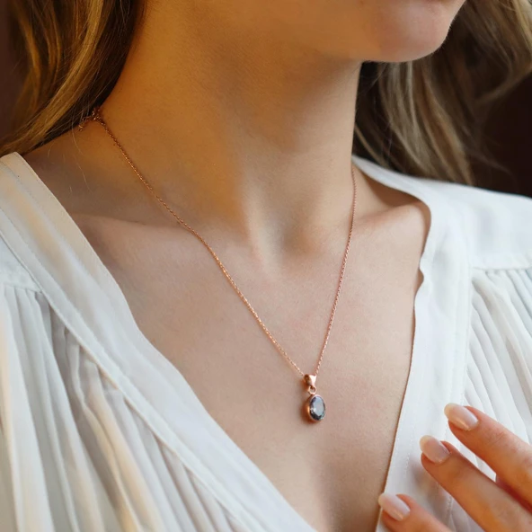 Doğal Mistik Topaz Taş Rose Gold Kaplama Gümüş Kolye ürün görseli 1