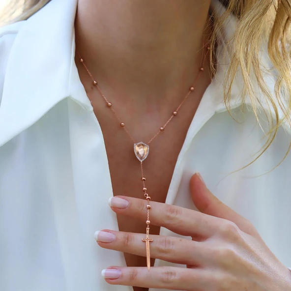 Top Trend Rose Gold Kaplama Gümüş Kolye - Resim 3