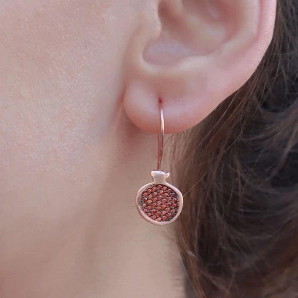 Nar Modeli Turuncu Zirkon Taşlı Rose Gold Kaplama Gümüş Küpe ürün görseli 1