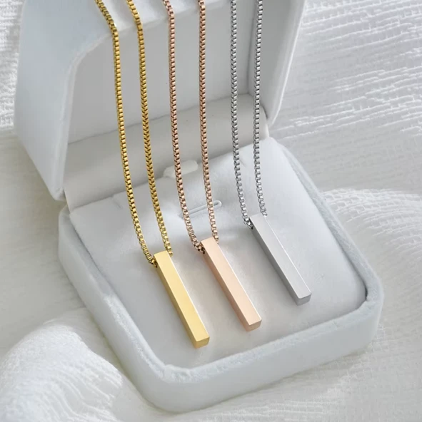 Dikdörtgen Rose Gold Çelik Plaka Kolye - Resim 4
