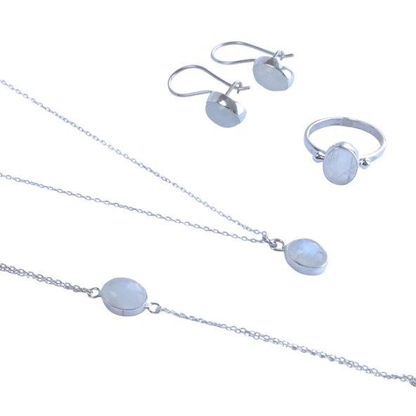 Ay Taşı Doğaltaş Gümüş Set - Resim 6