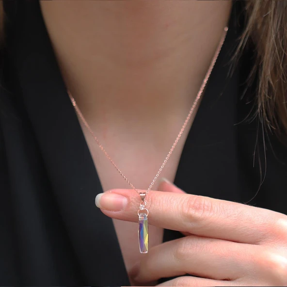 Mistik Topaz Taşlı Rose Gold Kaplama Cam Gümüş Kolye ürün görseli 1