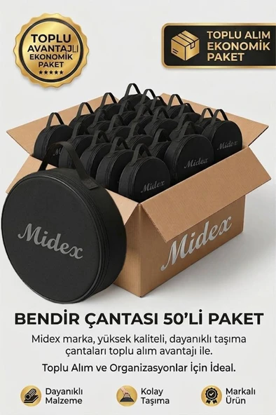 Midex BCS-400-50X Bendir Def Erbane Çantası 50'li Paket Kaliteli Siyah Kılıf (50 Adet) ürün görseli 1